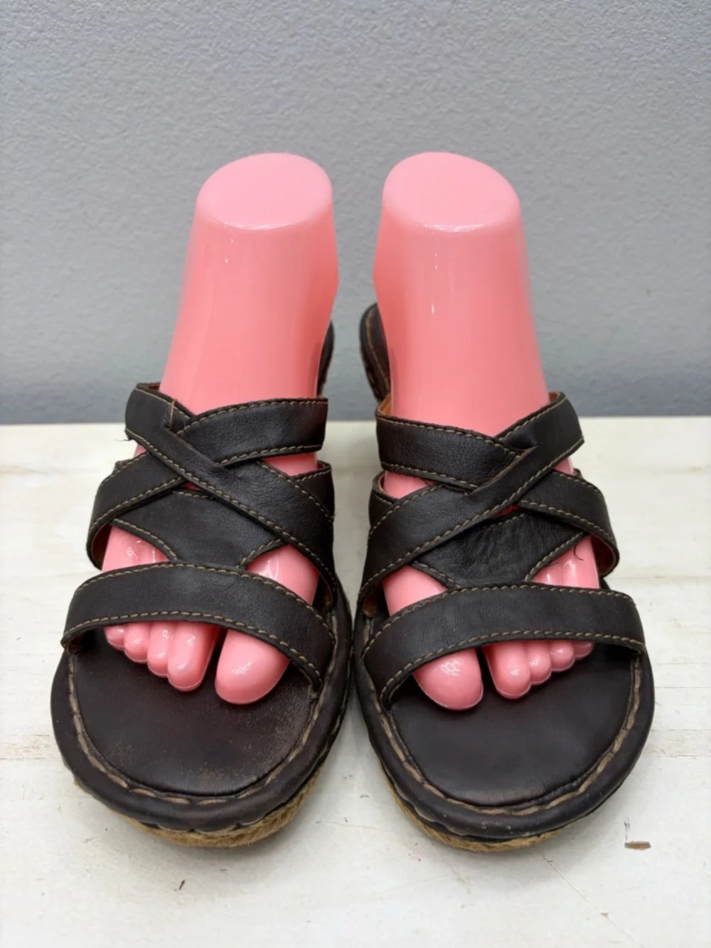 Brown Leather Crisscross Espadrille Wedge Sandal 10